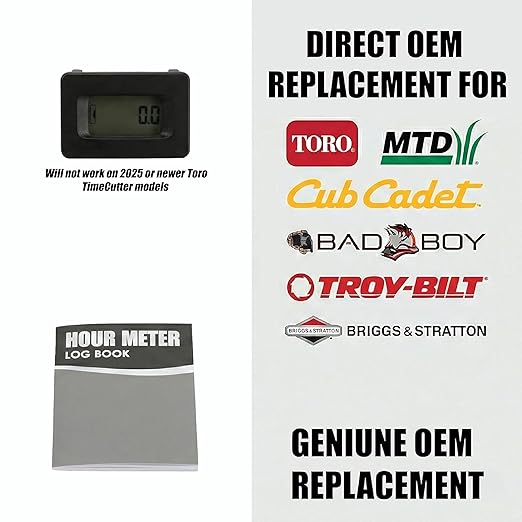 Hardline Products USA Digital Hour Meter – OEM Replacement for John Deere - Toro - Ariens & Briggs Stratton – Fits 100, X & G Series Mowers – Waterproof Maintenance Gauge for Tractors - E330