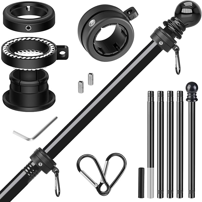 Flag Pole for Outside House, Heavy Duty Metal Flagpole for Residential, Outdoor or Porch, Stainless Steel Flag Poles, Upgraded Tangle Free Design, 1 Inch (6 FT, Black)