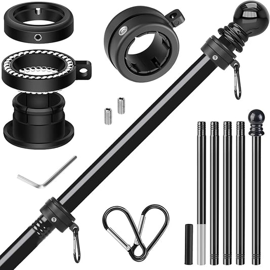 Flag Pole for Outside House, Heavy Duty Metal Flagpole for Residential, Outdoor or Porch, Stainless Steel Flag Poles, Upgraded Tangle Free Design, 1 Inch (6 FT, Black)