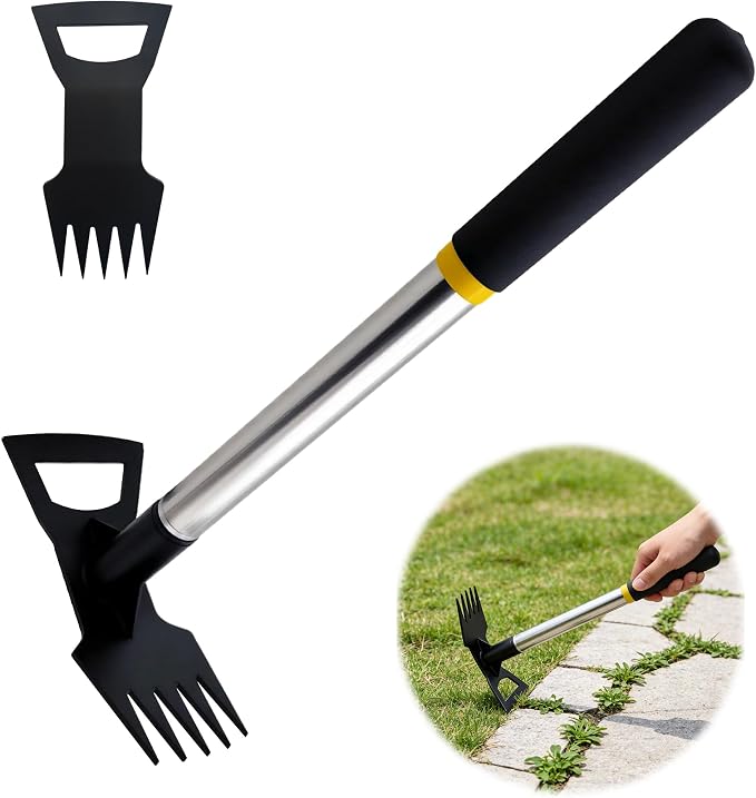 Weed Puller Tool, 2 in 1 Weeding Tools, Weed Pulling Tool, 15.7" Short Handle Weed Remover Tool, 5-Tine Garden Weed Rake, Gardening Hand Tools for Weeding in Flower Beds, Courtyards & Narrow Gaps