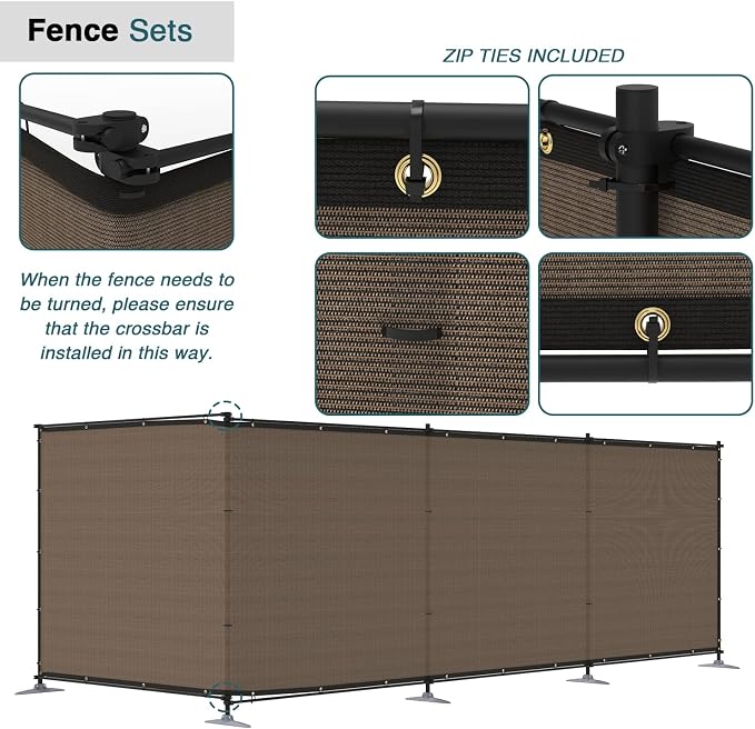 ECOOPTS 6'Hx84'L Privacy Fence Set with Poles and Rails Ground Spikes Fence Kit for Patio Garden Pool Yard (Brown)