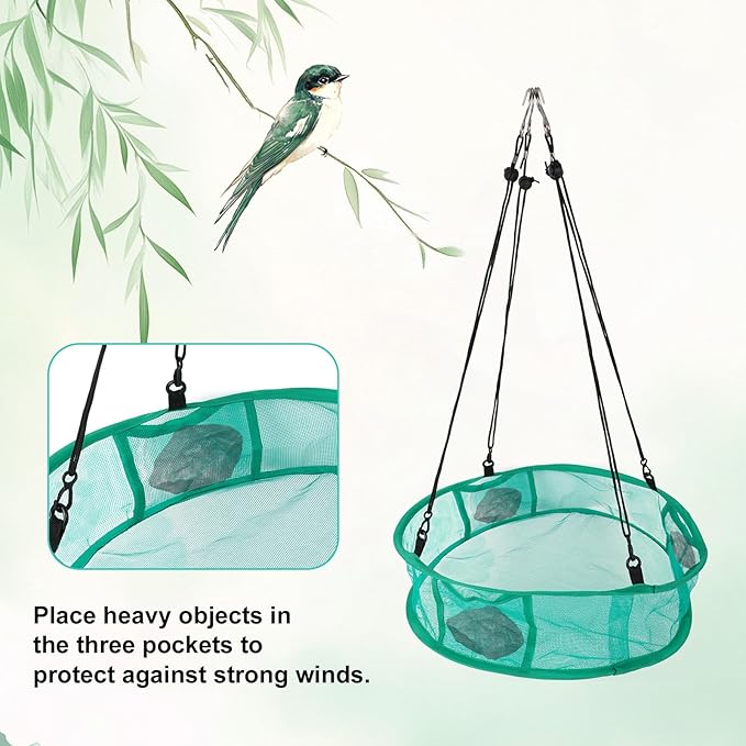2pcs Bird Feeder Trays, 16in/41.5cm Diameter Outside Hanging Platform Bird Seed Mesh Tray with Lanyards Accessories Windproof Design for Outdoor Yard Backyard Garden & Lawn Use