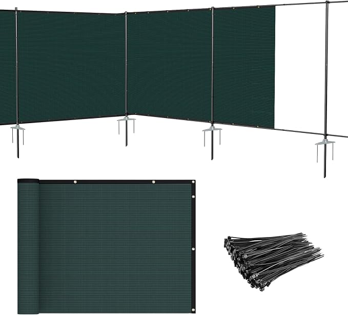 Patio 6' x 115' Outdoor Privacy Screen Freestanding Temporary Fence Panels Net Cover with Metal Poles for Outside Backyard Pool Garden Air Conditioner Fencing, Green