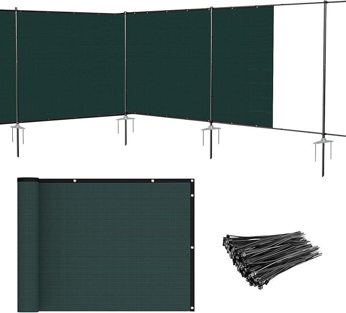 Patio 6' x 149' Outdoor Privacy Screen Freestanding Temporary Fence Panels Net Cover with Metal Poles for Outside Backyard Pool Garden Air Conditioner Fencing, Green