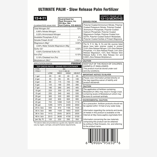 Real Growers Palm Tree Fertilizer 12-4-11 | 12-Month Slow Release Granular Plant Food for Queen Palm, Sago Palm, Date Palm, Cycad | 5 lb