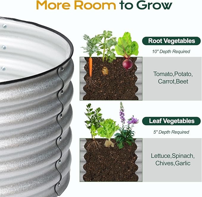 Aoodor 5 x 2 x 1.5 ft Oval Galvanized Raised Garden Bed Kit, 4-in-1 Large Metal Outdoor Planter Box for Vegetables, Flowers, and Herbs, 17" Tall, Silver