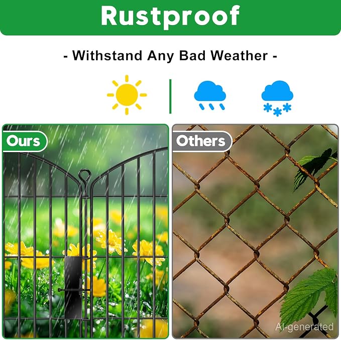 Decorative Garden Fence 32in (H) x22ft (L), Arched Rustproof Metal No Dig Fence for Dogs & Rabbit, Ornamental Animal Barrier for Flower Beds, Border Panels Fencing for Yard & Patio Outdoor Decor