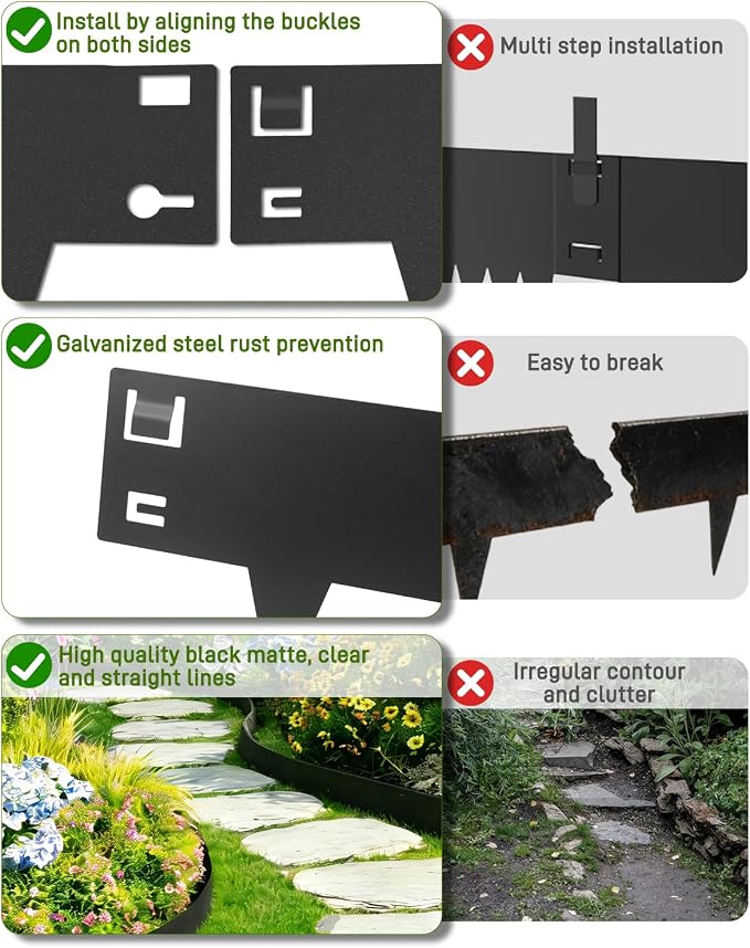 10-Pack Metal Landscape Edging 40" L x 6" H Black Galvanized Steel Landscape Edging, Bendable, Easy to Install and Durable for Garden and Yard Pathway Divider, Total Length 33 Feet