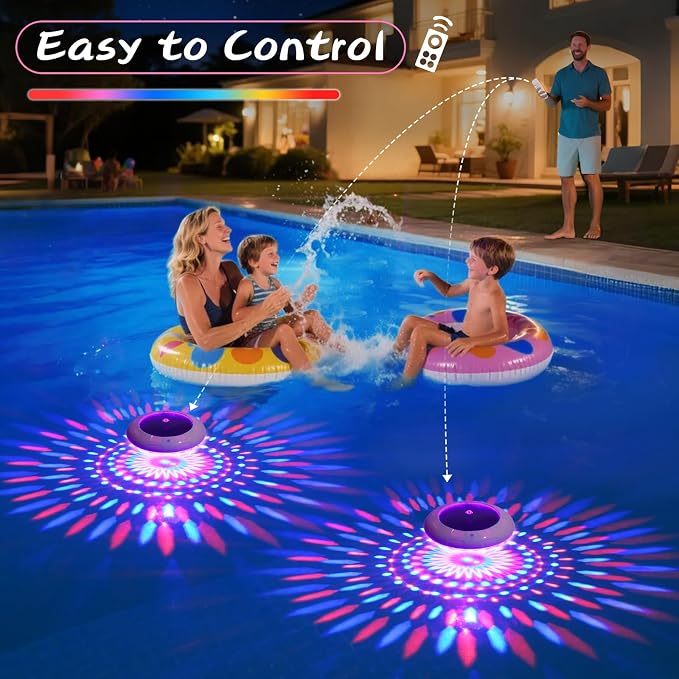 Floating Pool Lights w/Remote, 6.5 Inch RGB Solar Pool Lights that Float with 9 Dynamic Lighting, IP68 Waterproof Pool Floating Light, Hangable Solar Floating Light for Pools Party Garden(1)