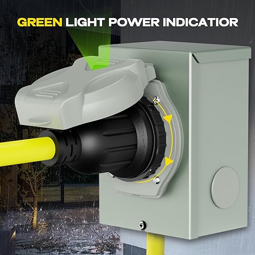 Rophor 30 Amp Generator Power Inlet Box, NEMA L5-30P Power Inlet Box for 3 Prong Generator Cord, 125 Volt, 3750 Watts, Weatherproof, Outdoor Use, ETL Listed