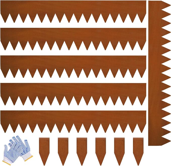 Corten Steel Landscape Edging 6" H x 40" L Metal Landscape Edging, 6 Pack Hammer-in Metal Garden Edging, Thickened Pre-Rusted Steel Edging for Landscaping with 6 Clips, Lawn Yard GZGNEEVL (20Ft Total)