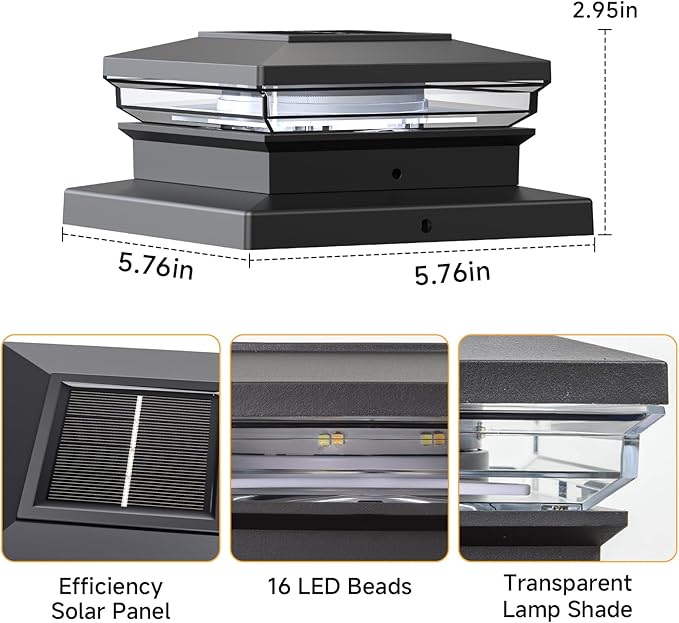 Solar Post Cap Lights 12 Pack, Fence Post Solar Lights, Warm White/Cool White Lighting, Black Waterproof Outdoor Post Lights for Garden Patio Porch, 4x4, 5x5 or 6x6 Vinyl/Wooden Posts