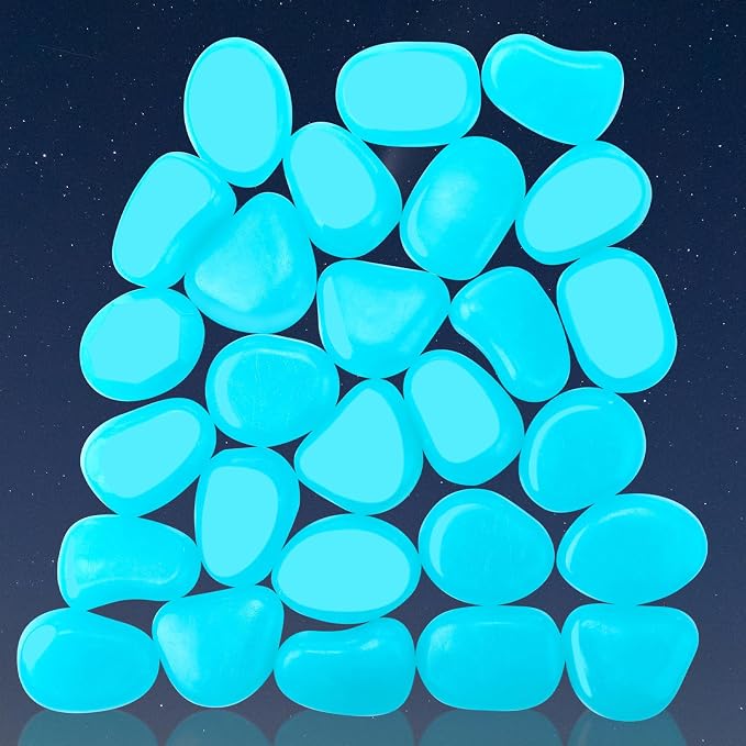Landical 100 Pcs 1.8 Inch Large Glow in The Dark Rocks Pebbles Outdoor Fish Tank Rocks Aquarium Gravel Luminous Stones for Walkway Succulent Plant Halloween Decor (Light Blue)