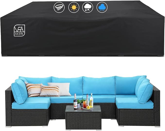 AKEfit Patio Furniture Covers,500D Heavy Duty Waterproof for Outdoor Square and Retangle Patio Table and Chair Covers,Black -126"L x 126"W x 28"H