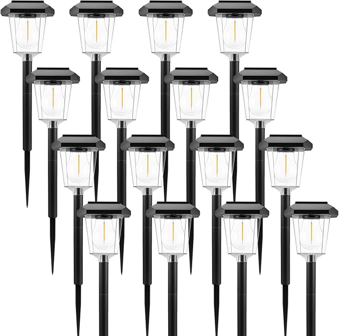 16Pack Solar Pathway Lights Outdoor, LED Solar Lights Outdoor Waterproof, Garden Light Solar Powered, Stake Landscape Lighting for Outside Yard Driveway Walkway Sidewalk Path Lawn Patio Garden Decor