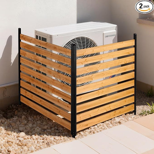 VEVOR Wooden Privacy Fence, 48 x 49 inch Air Conditioner Fence, 2 Panel Solid Outdoor Wood Privacy Screen with Metal Stakes, Steel Frame, Trash Can Hider Fences Suitable for Garden, Pool