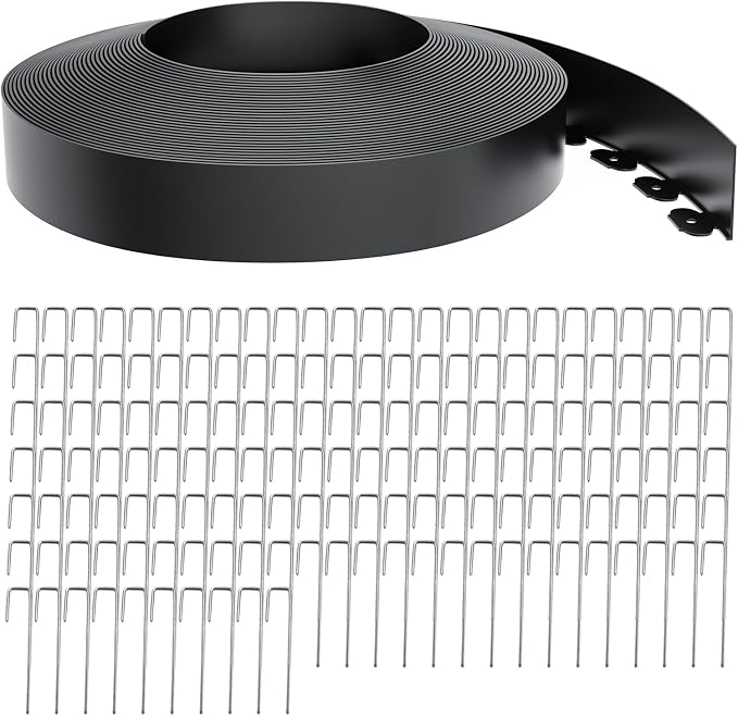Landscape Edging 4 Inch Tall 150FT with 160Pcs Metal Spikes, Plastic Garden Edging Border Landscape Edging Border Lawn Edging for Landscaping, Flower Bed, Yard