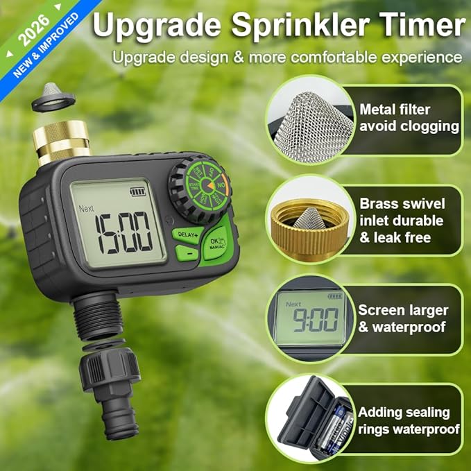 Sprinkler Timer Water Hose Timer，Digital Irrigation Outdoor Waterproof | Outdoor Waterproof,Automatic Watering, Manual Override, Yard & Lawn Use with Rain Delay