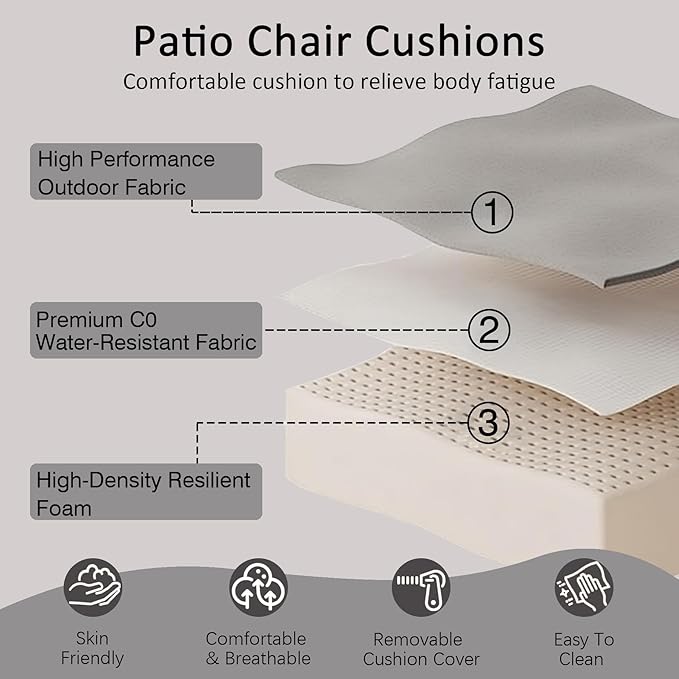 COZYVIDA Outdoor Deep Seat Cushion Set of 2, 24"x24"x5" Seat & 25"x22.5" Back, C0 Water-Resistant, UV-Resistant 1000+ Hrs, 30D Foam with Recycled Fiber Fill,Boho Paisley,Light Grey