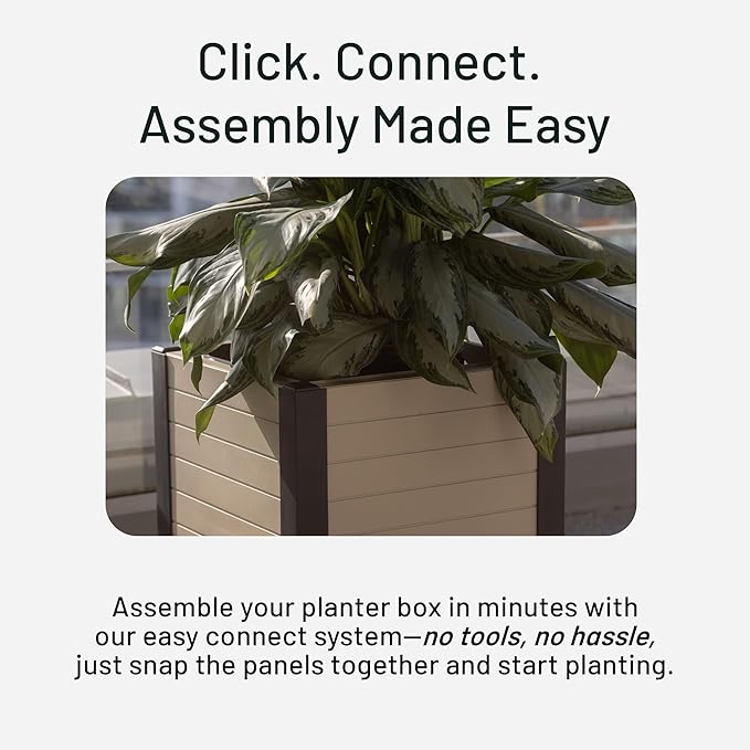 Tierra Verde 17-Inch x 17-Inch Flora Cube Planter Box with Tool-Free Connect System and Crafted from Recycled Materials, for Patios or Decks, Khaki