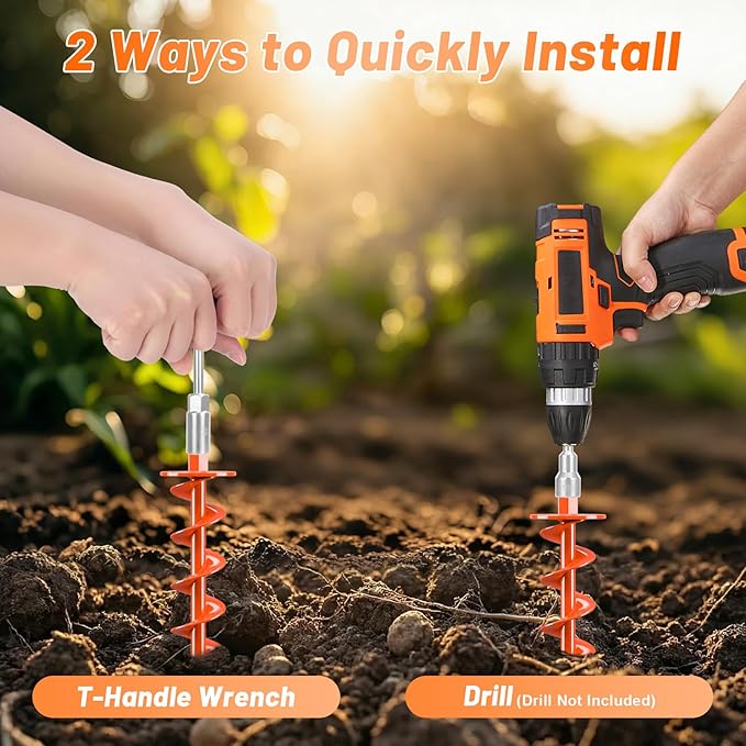 FEED GARDEN Ground Anchors Screw in Heavy Duty, 4 Pack 15 Inch Spiral Earth Anchors for Trampoline Anchors High Wind, Swing Set Anchors, Tent Stakes, Dog Tie Out & Canopy Stability, Orange, 4 Pack