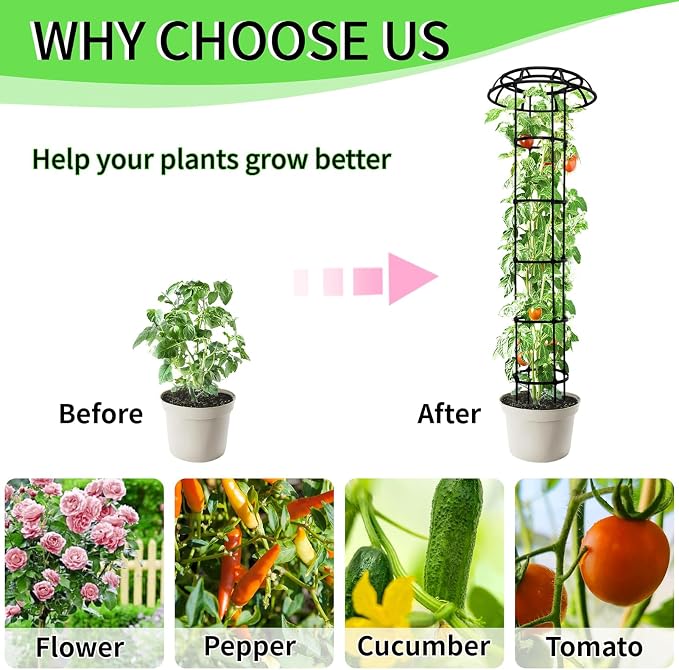 2-Pack 77-Inch Garden Trellis for Climbing Plants,Heavy-Duty Metal Obelisk with Mushroom Top,Stable Support for Potted Clematis,Tomato,Cucumber,Rose,Pea & Vine