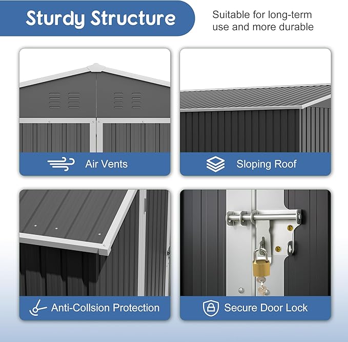 YOPTO 10 x 10 FT Outdoor Storage Shed,Heavy Duty Tool Sheds Metal Storage Garden Shed with Sloped Roof and Lockable Doors,Large Metal Storage Sheds for Backyard Patio Lawn, Black