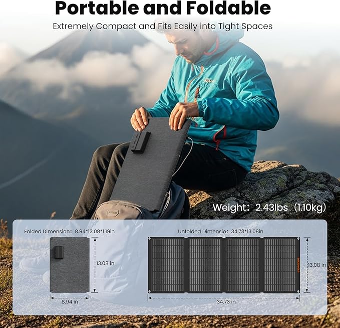 50W Portable Solar Panels,Foldable Solar Panel Charger IP68 Waterproof with USB-A and USB-C Ports DC 18V Output for Small Power Station Outdoor Camping RV Trip