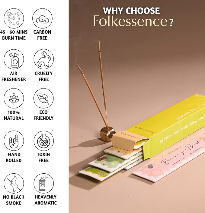 Folkulture Incense Sticks (120 Sticks) | Set of 6 Smell Like Summer Vibes Incense for Relaxation | No Charcoal,Organic,Non Toxic,45 Mins Burn Time Sea Breeze, Lemon Summer Scents Insence-Sticks