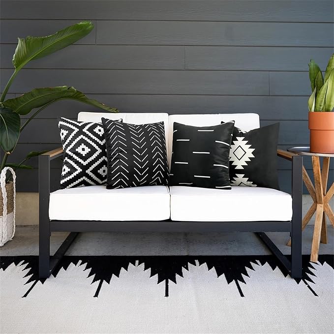 Adabana Set of 4 Outdoor Waterproof Pillow Covers 18x18 Inch Black and White Modern Geometric Decorative Throw Pillows Cover for Patio Furniture Garden Porch