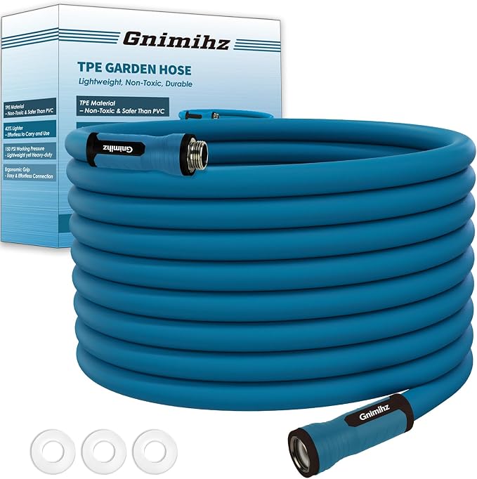 Garden Hose 5/8 in x 25 ft, Made of TPE (BetterThan PVC/Hybrid Polymer), Lightweight yet Durable Water Hose with Ergonomic Grip, Drinking Water Safe Material, All-Weather, 3/4" GHT Fittings