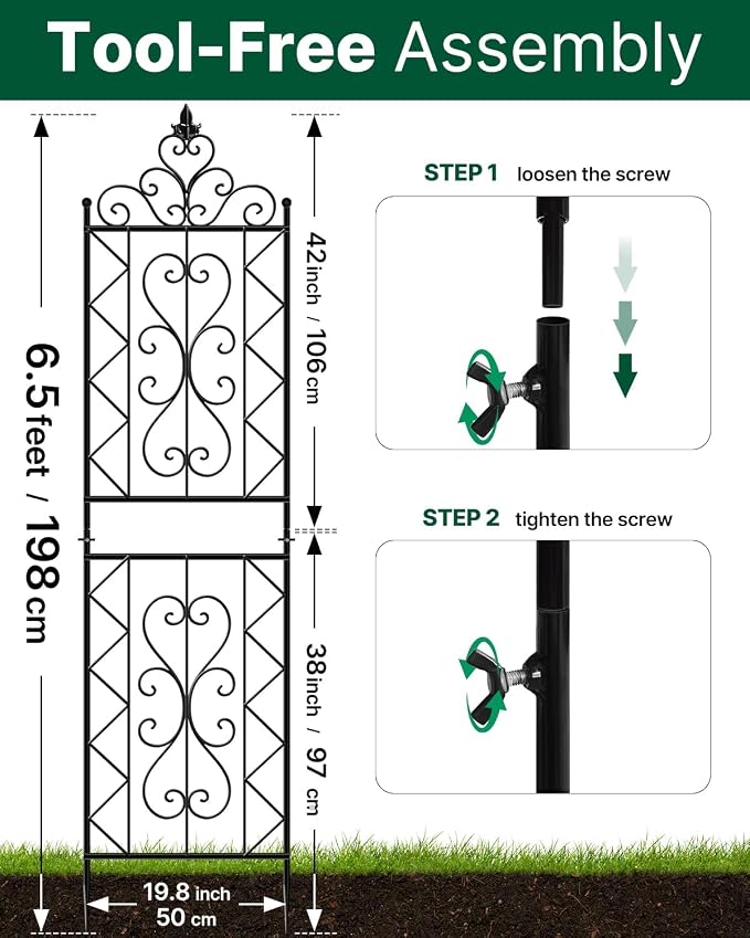 ARIFARO 78 inch Metal Garden Trellis for Climbing Plants, Pack of 2, Indoor/Outdoor Sturdy Decorative Plant Trellises for Potted Plants, House Plants, Climbing Vines, Floral Pattern