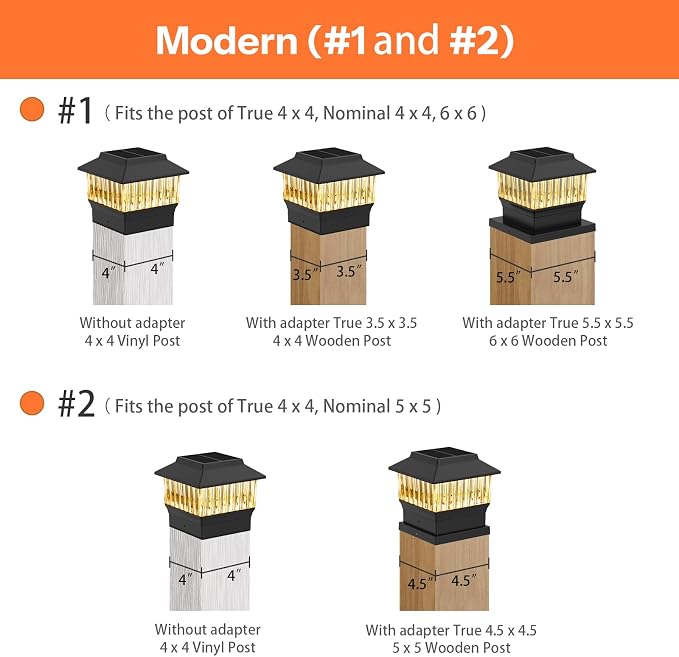 6 Pack Solar Post Cap Lights - Modern #1: Fits True 4x4 Vinyl, 4x4 & 6x6 Wood Posts, Bulk Savings, 3 Color Temp, 50 Lumen Waterproof Outdoor Lights for Deck Fence, Matte Black