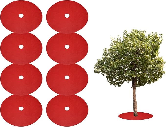 HARFINGTON 8pcs Tree Mulch Ring 20.5 Inch Non-Woven Round Tree Protector Weed Barrier Mat Plant Cover Rings for Weed Grass Control Root Protection, Red