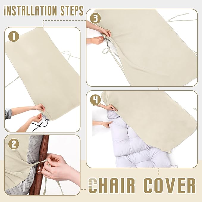 Tudomro 4 Pcs Outdoor High Back Chair Cushion Covers (Not Includes Cushion) Waterproof Patio Replacement Rocking Chair Slipcover Seat Pad Cover with Tie for Furniture (Beige,44'' X 21'')