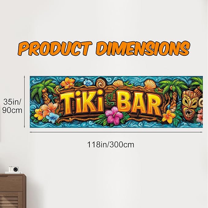 10x3 ft Extra Large Summer Tiki Bar Banner Outdoor 115''x35'' Summer Tropical Banner for Fence Outside Garden Large Flower Banners Yard
