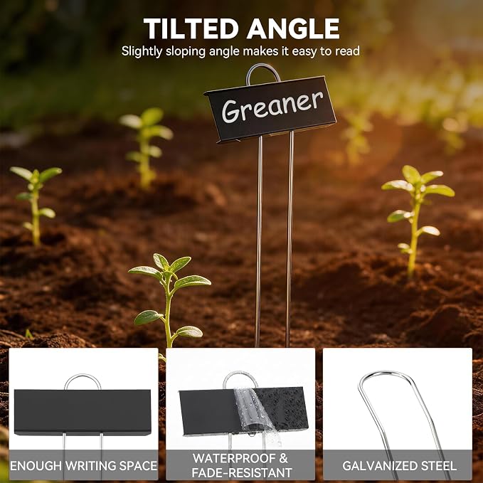 Greaner 30 Packs Black Plant Tags, Label Area 2.6''X 1.2'', 10.6'' Height Reusable Plant Identification Stakes with Permanent Marker, Garden Markers for Plants Outdoor