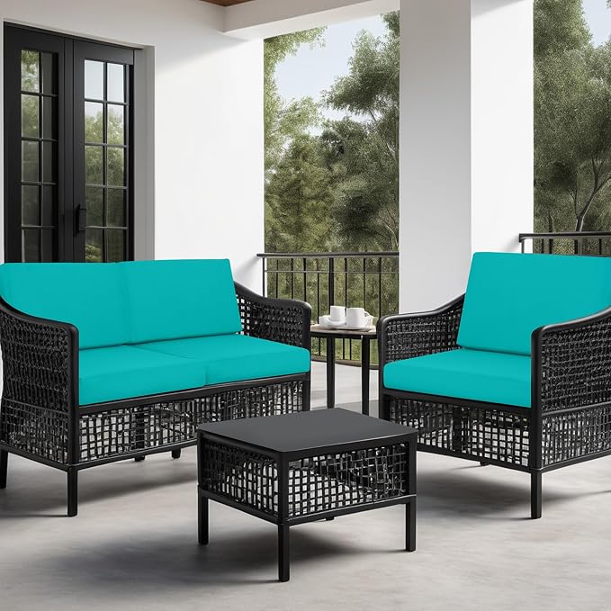 idee-home Outdoor Chair Cushions for Patio Furniture, Outdoor Seat Cushion | Waterproof Hampton Bay Deep Seat Replacement Couch Cushions for Garden Backyard 28.5 x 28.5 Peacock Blue