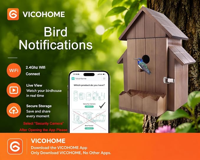 Smart Bird House with Camera, 1080p HD 2.4G WiFi Outdoor Bird Box. Features Auto Capture Bird Video & Motion Detection, Night Vision, App Alerts and Serves as a Bird Nesting Box (Dark, Normal)