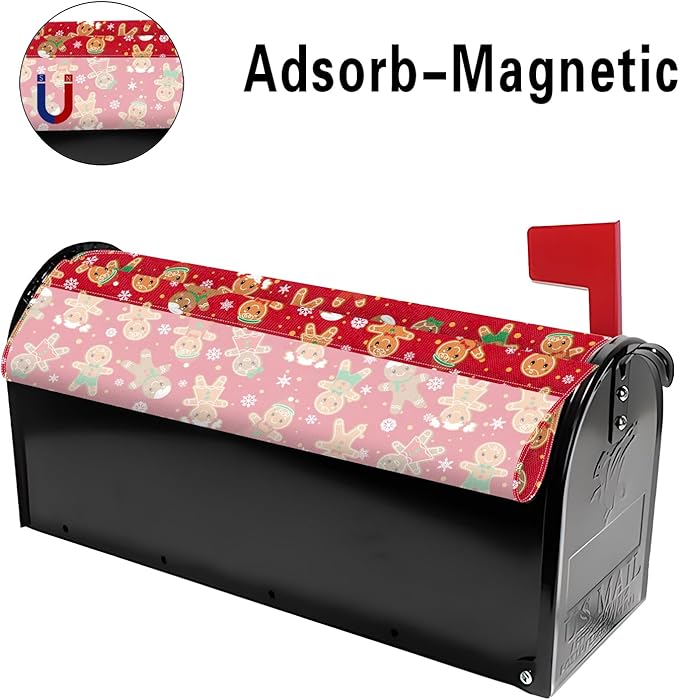 Merry Christmas Mailbox Cover Magnetic Christmas Gingerbread Mailbox Covers Winter Xmas Holiday Post Letter Box Cover for Garden Yard Decor 25.5x21 Inch