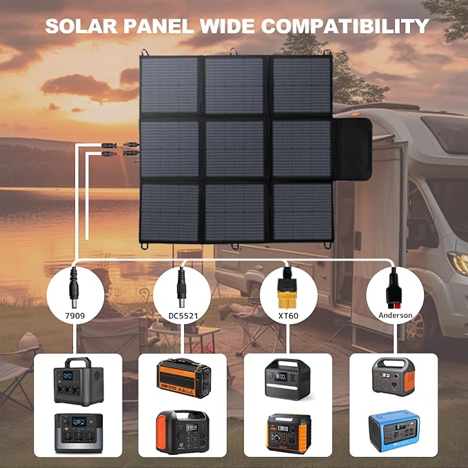 LVYUAN 200W Portable Solar Panel, 24V Foldable Blanket Solar Panel IP64 Waterproof, Upgraded 23% Efficiency for Solar Power Station Generator for Outdoor Camping with Anderson Plug, 12 Pounds