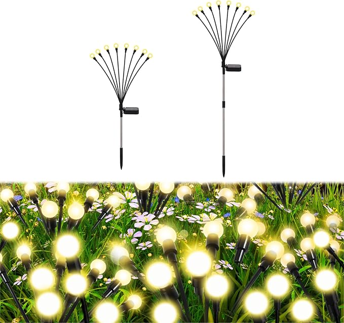 Firefly Lights Solar Outdoor, 8 Modes 800mAh Swaying Solar Firefly Garden Lights Stakes Outdoor Waterproof for Outside Yard Patio Plant Christmas Holiday Garden Decor Warm White(2 Pack)