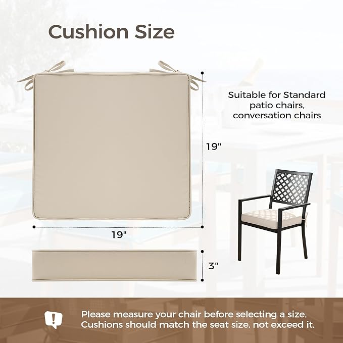 UNIKOME Outdoor Chair Cushions Set of 4, Water Resistant Patio Seat Cushions with Ties for Outdoor Furniture, High-Density Foam, UV & Fade Resistant, Piped Edge – 19" x 19" x 3", Beige