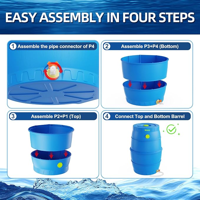 50 Gallon Blue Water Storage Barrel, BPA-Free Rainwater Collection Drum with Spigot, Stackable UV-Resistant Durable PP (Polypropylene) Barrel for Emergency Drinking Water & Gardening | Non-collapsible high-density space-saving hydration backup system w...