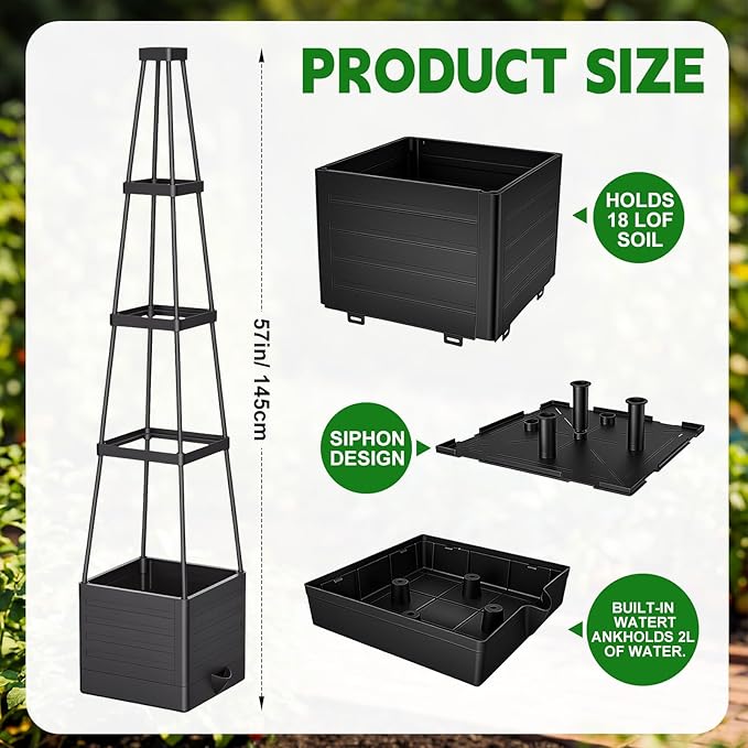 Geetery 4 Pack Raised Garden Bed Planter Box with Trellis 55" Cage Planter Raised Garden Bed with Trellis Self-Watering Planters for Climbing Plants Vegetables Vine Flowers Outdoor Indoor