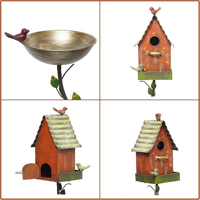 HLQMFHT 56" H Bird Baths for Outdoors,Metal Bird Bath,Birdhouse Garden Stakes,Birdhouses for Outdoors,Garden Yard Decor