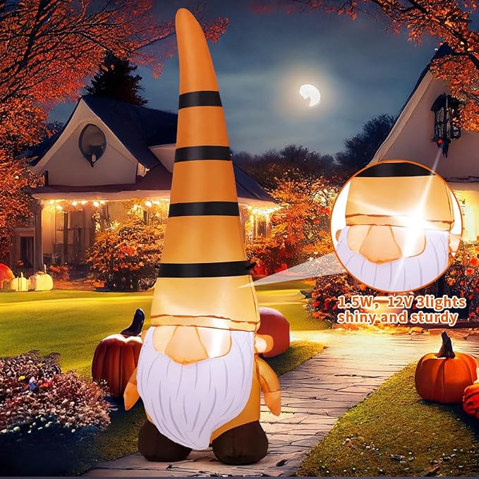 COMIN 5FT Thanksgiving Inflatables Gnome Blow Up Ourdoor Yard Decoration Built-in LEDs for Fall Garden Lawn Decor