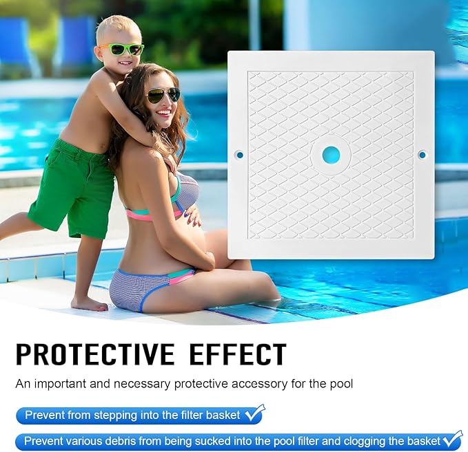10'' Pool Skimmer Lid/Cover Replacement for Hayward SPX1082E, SP082 1083 1084 1085 SP1086, Square Skimmer Basket Deck Covers Plate for Inground Pools, Heavy Duty Plastic, White, 2 Pack