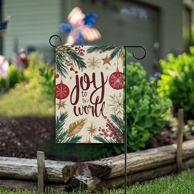 Pfrewn Christmas Winter Garden Flag 12x18 Double Sided Holly Ornament Baubles Ball Small House Yard Flags Welcome Seasonal Outdoor Indoor Banner for Xmas Holiday Yard Home Decoration