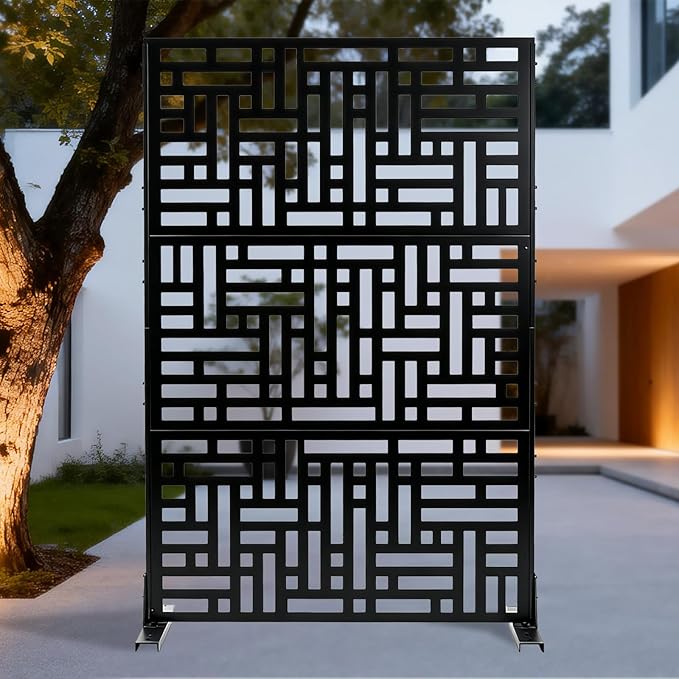 Metal Privacy Screen Outdoor, 72" h×47" w Balcony Patio Privacy Screen, Freestanding Privacy Fence, Decorative Panel, Patio Room Divider for Garden, Balcony, Deck